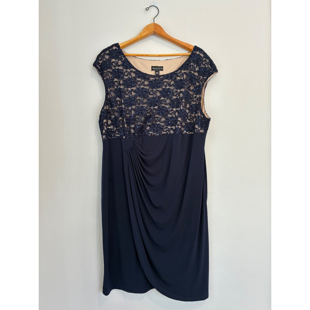Connected Apparel Womens Dress Plus 24W Navy Blue Lace Sequin Party Cocktail - Picture 8 of 8